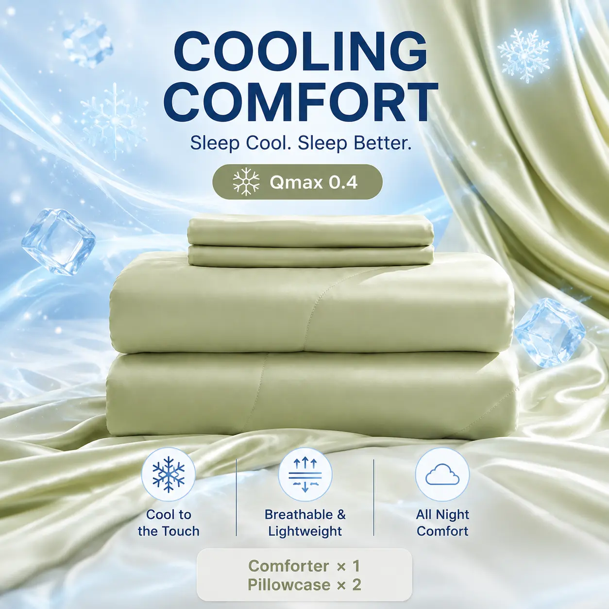 【Back to School】Andency Cooling Comforter Set with 2 Pillowcases, Q-Max 0.4 Cooling Blanket for Hot Sleepers, Breathable Lightweight Summer Comforter, Soft Cooling Bedding for Night Sweats