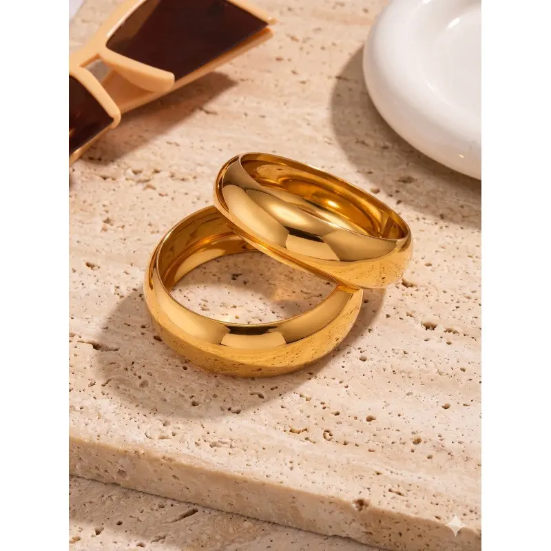 Female 6.5 cm Chunky Dome Gold-Silver Stackable Steel Bangles - Bold Wide Statement Cuff Bracelets, High-Polish Finish Premium Craftsmanship 2-Tone Mother's Day Gift Jewelry