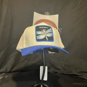 Dragonfly Beige & Blue Trucker Cap with Dragonfly Patch Design