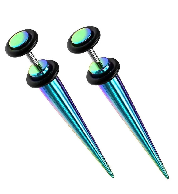 16G Rainbow PVD Stainless Steel Fake Tapers - Gauges
