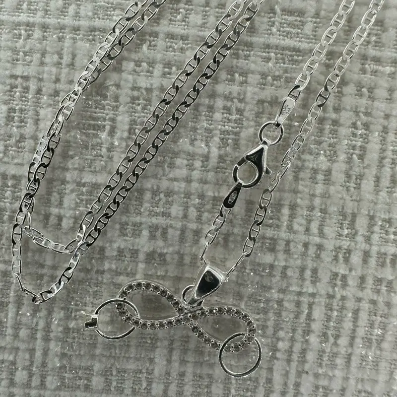 925 Sterling Silver Infinity Pendant Necklace | 20” Italian Mariner Chain | Mexican & Italian Silver