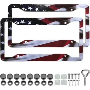 1-Pack American Flag License Plate Frames - Patriotic Eagle & Stripe Design | Universal Fit Matte Aluminum w/ Gloss Finish | Includes Screws & Caps Truck Car Vehicle