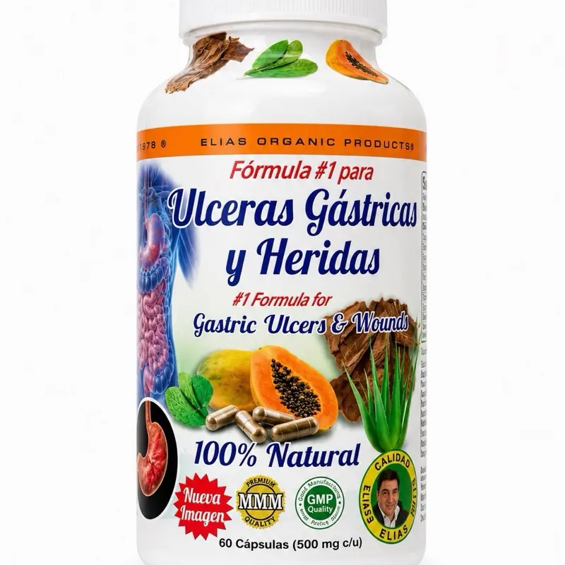 Gastric Ulcers & Wounds Herbal Supplement- Natural Digestive Support Capsules for Gastritis, Heartburn & Stomach Health 60 capsules