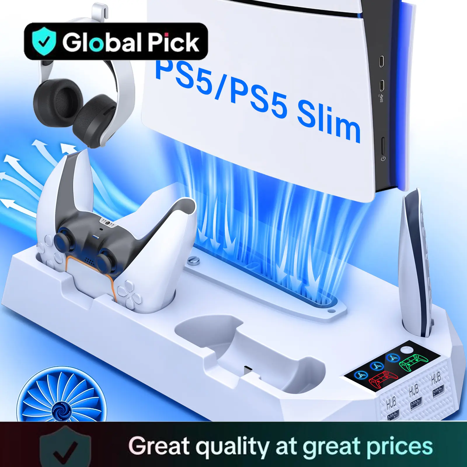 Charging Base Cooling stand for PS5 Slim/Standard, with 3 Level Turbo Cooling Fan ps5 Accessories White Charging Base Cooling stand for PS5 Slim/Standard, with 3 Level Turbo Cooling Fan ps5 Accessories White