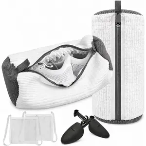 2 count Shoe Washing Machine Bag with Shoe Trees, Sneaker Laundry Bag for Washer and Dryer, 360? Deep Clean Shoe Cleaner Bag, Protective Shoe Dryer Bag for Sneakers, Trainers, Tennis Shoes, White
