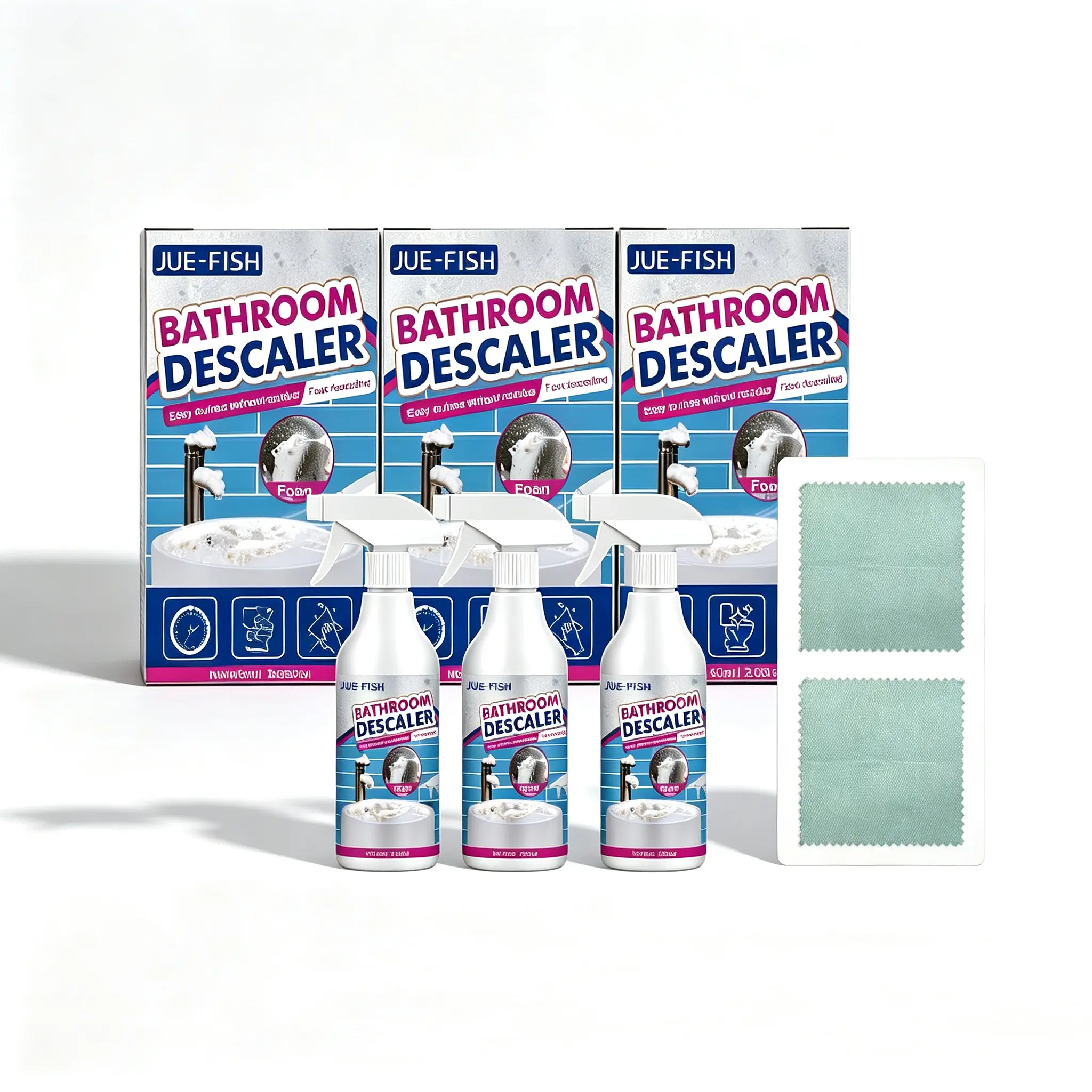 【3pcs】Jue-Fish Household Cleaning Spray, Hard Water Scale Descaler & Limescale Remover for Deep Clean of Shower Glass, Stainless Steel Sinks