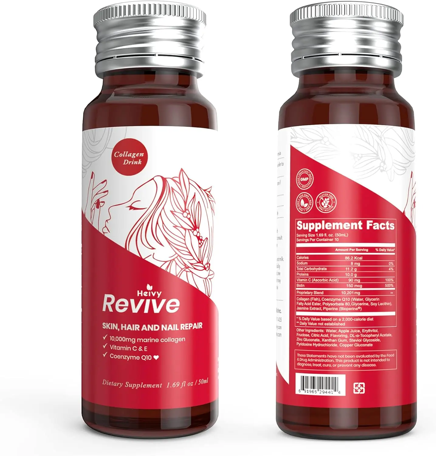 Heivy Liquid Collagen for Women, 20packs,Collagen Drink with 10,000mg Marine Collagen Peptides, Collagen Liquid for Women for Hair Growth, Skin Repair