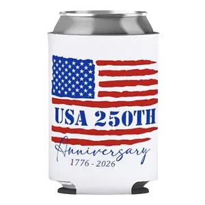 USA 1776-2026 Independence Can Cooler, 250th Anniversary Patriotic Drink Sleeve, American Flag Neoprene Holder Gift