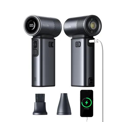 JISULIFE Mini Multifunctional Cooling Handheld Portable Fan - Cordless Rechargeable Turbo High Power USB & Mobile Fan + Light, 9000mAh Powerbank, 100-Speed Adjustment, Flashlight, Hands-Free Compatible, Cool Gadgets for Adults, Phone & Electronics Tools
