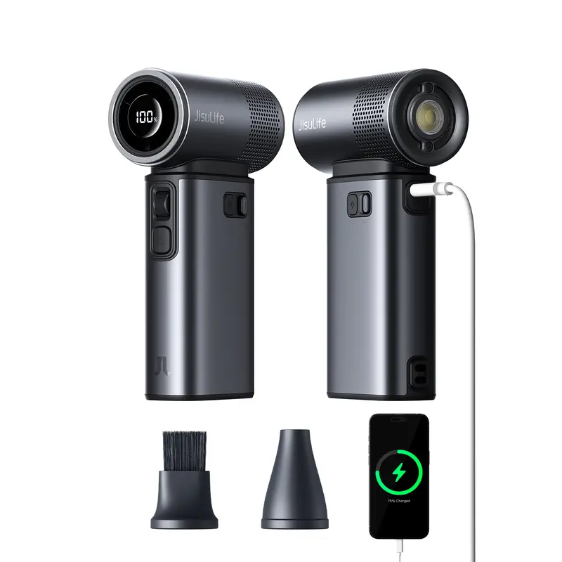 JISULIFE Mini Multifunctional Cooling Handheld Portable Fan - Cordless Rechargeable Turbo High Power USB & Mobile Fan + Light, 9000mAh Powerbank, 100-Speed Adjustment, Flashlight, Hands-Free Compatible, Cool Gadgets for Adults, Phone & Electronics Tools