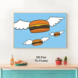 Frameless 2D Flat Happy Burger Poster Print, Funny Family Comedy Anime Bob's Burgers Canvas Painting, Wall Art for Living Room & Bedroom