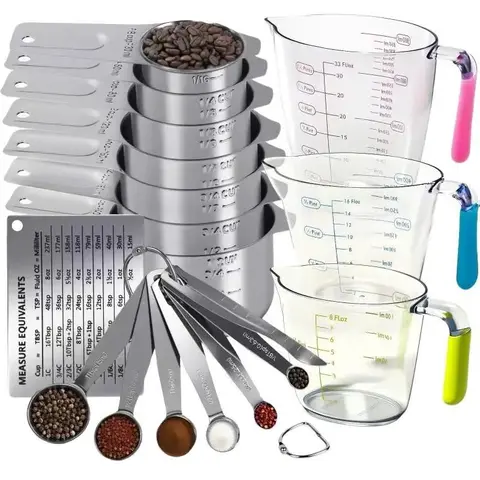20pcs Durable Stainless Steel Measuring Cups and Spoons Set - Kitchen Measuring Utensils, Accurate Multi-Size, Baking Supplies, Leveler Included, Stackable, Dry & Liquid Ready