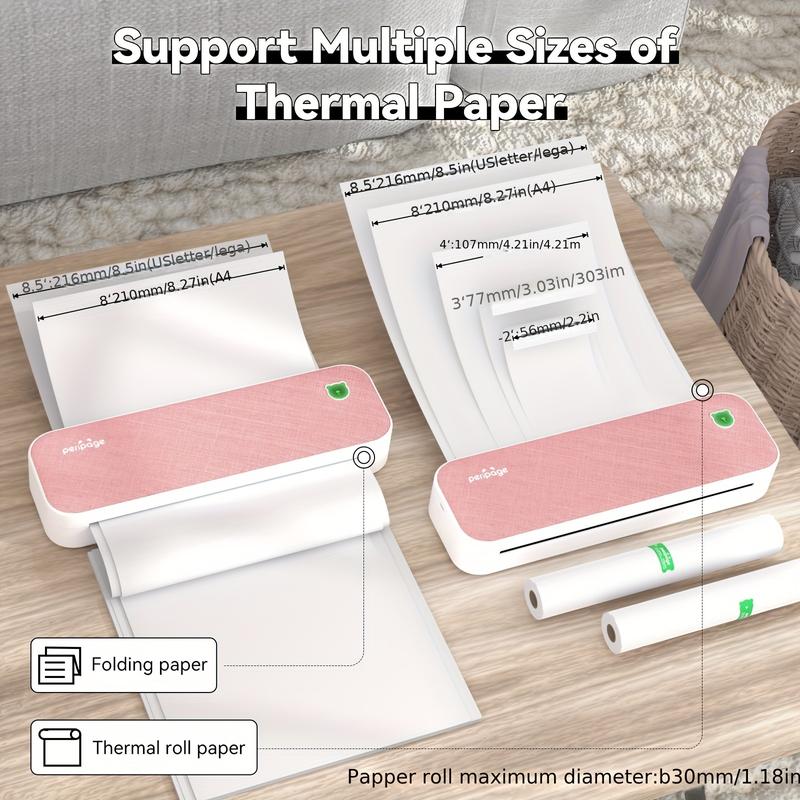 NEW-Portable Thermal Printer - Compact A4 Inkless Printer with 1 Roll of Thermal Paper - Supports 8.26"x11.69" Printing, Android and iOS Compatibility, Long-Lasting Folding Paper, and Document Transfer Capability