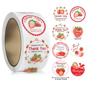 Strawberry Pattern Thank You Sticker, 500pcs/roll Self Adhesive Stickers Decorative Sticker, Decorative Sticker for Gift Box, Gift Wrapping Supplies