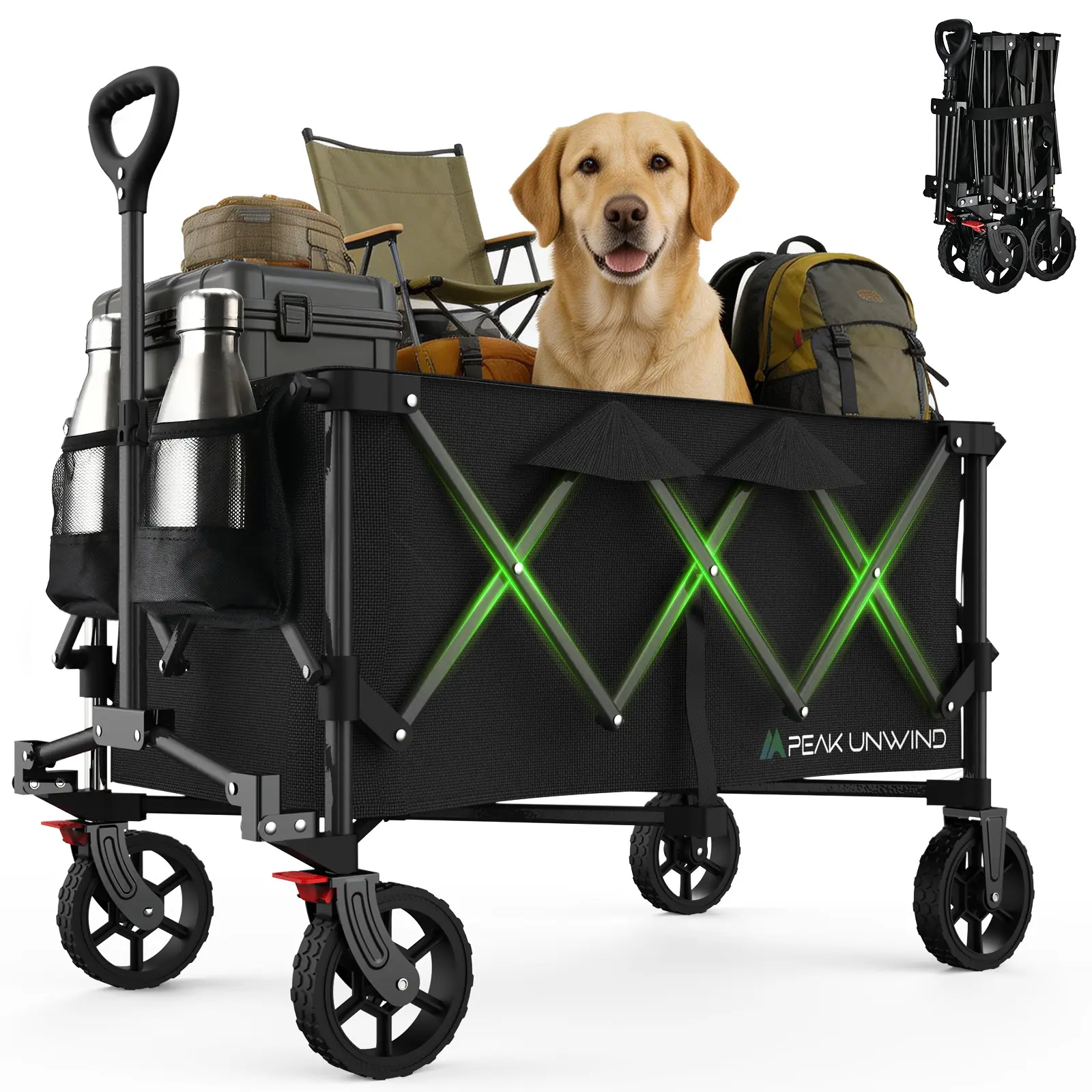 Peak Unwind Collapsible Utility Wagon Cart with Wheels, 200L Volume + 450 lbs Capacity Heavy-Duty Load, Lightweight Folding Design and Adjustable Handle for Camping, Garden, Sports, and Shopping summerwins