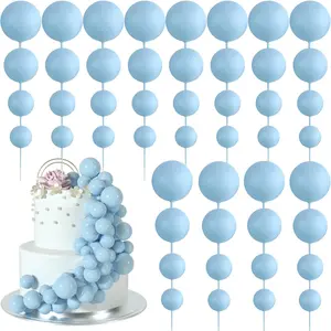48 Pcs Light Blue Foam Ball Cake Topper Decorations for Birthday Party Wedding Anniversary Cake Decorating