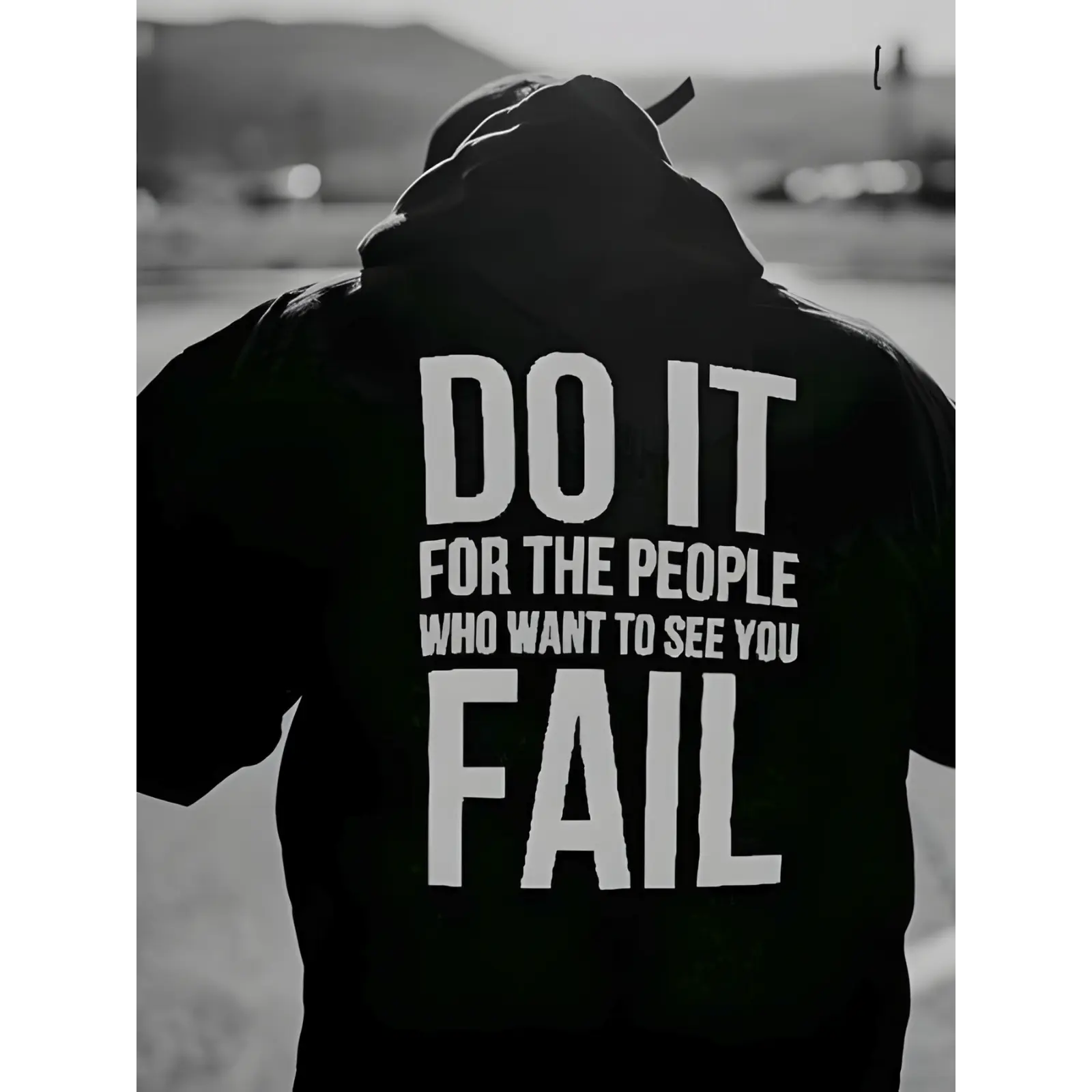 Men's Motivational "Do It for The People" Hooded Sweatshirt -  Hoodie with Motivational Back Print, Black & White Lettering, Kangaroo Pocket, All-Season Casual Pullover for Gym & Casual Attire