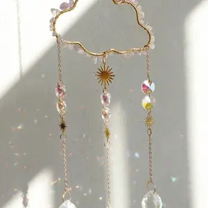 Romantic Cloud Shaped Crystal Ornament with Metal Chain for Home Wall Decor - Decoration, Hangable