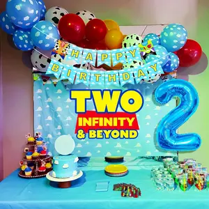 LaVenty cake shed cake topper gender revealTwo Infinity and Beyond Birthday Decorations 2nd Birthday Balloon Garland Arch Backdrop Banner Cake Topper for Boy Adventure Cloud Party