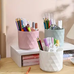360° Rotatable Pen Holder, 1 Count Geometric Design Desktop Stationery Storage Box, Desk Organizer for Pen, Pencil, Scissors, Office Supplies, Desk Accessories, Marker Pen Holder