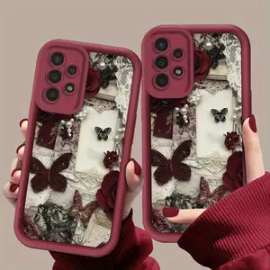 Phone Case: Vintage Palace Style Red Rose Butterfly Collage Pattern Phone Case for Samsung Galaxy S26 S25 S24 S23 S22 S21 Fe Plus Ultra A13 A14 A15 A16 A17 A33 A34 A35 A36 A52 A53 A54 Note20