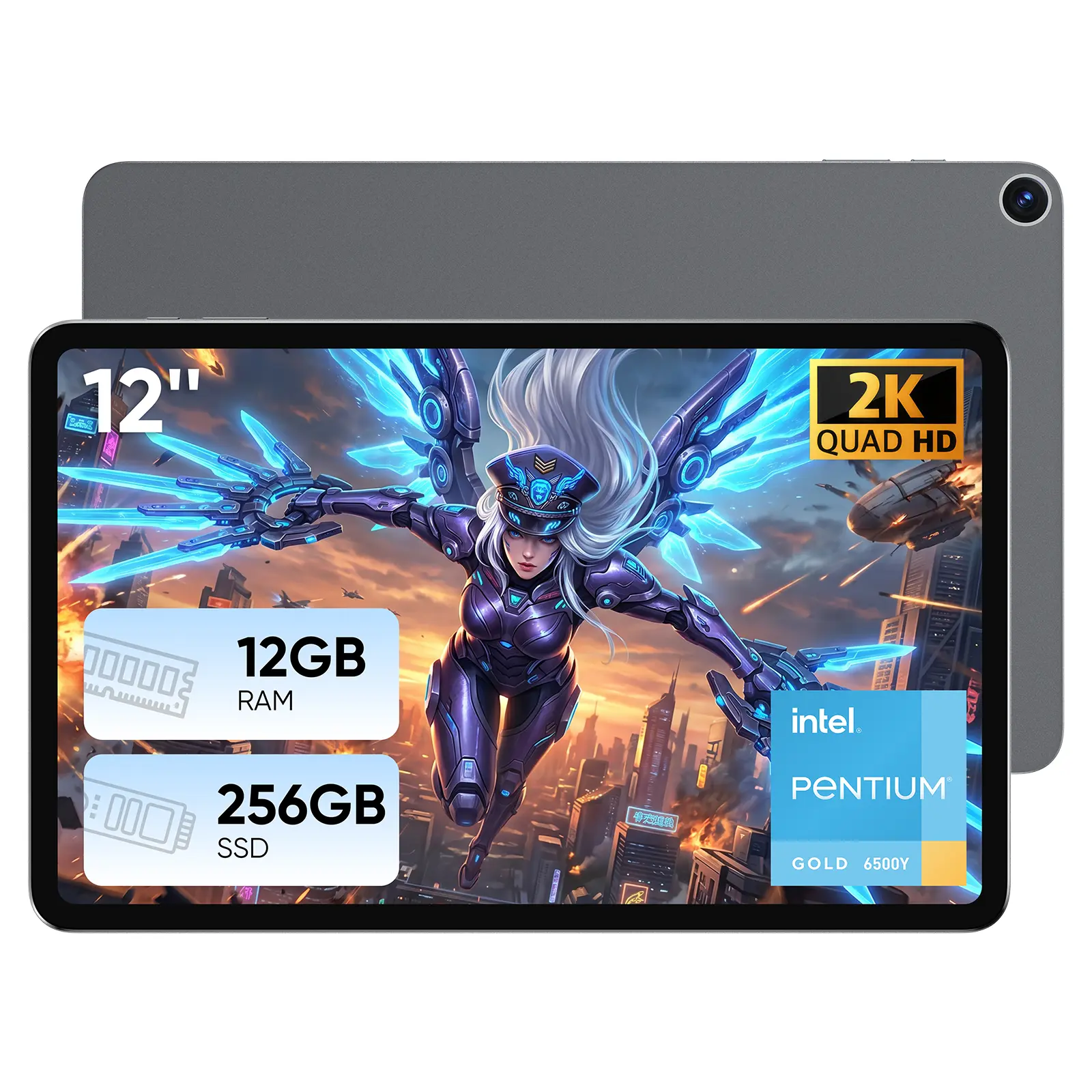 12" Tablet PC, Intel Pentium Gold 6500Y, 12GB LPDDR3 RAM 256GB SSD, 2000×1200 IPS Touchscreen, Full-Featured Type-C, WiFi 5, Bluetooth 5.0, Portable Tablet for Study, Work & Everyday Use