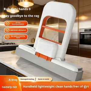 Mini Foldable Mop - No Hand Wash Deep Clean Wet Dry One Hand Use with Replacement Sponge Head for Effortless Home Cleaning Use on Kitchen Countertops Glass Bathroom & Car Interior Household