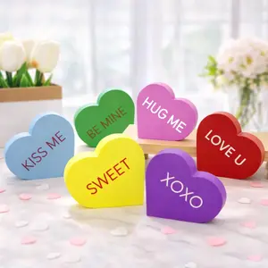 [New Deal] Valentines Day Decorations, 6 Pcs Candy Conversation Hearts Wooden Table Decor Signs, Durable Tiered Tray Decoration Set, Classic Galentines Day Decorations for the Home Office Mantel Shelf Gift