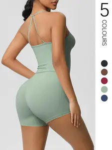 Women's Solid Color Backless Cami Top & High Waist Shorts Two-piece Set, Sporty Comfy Breathable, Breathable Sweat-absorbing Sports Activewear Set for Gym Workout, Athletic Tracksuit Set, All Season Activewear, Gym Outfits