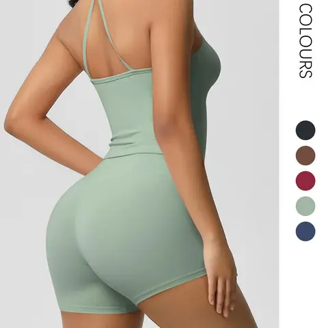Women's Solid Color Backless Cami Top & High Waist Shorts Two-piece Set, High Stretch Sporty Comfy Breathable, Breathable Sweat-absorbing Sports Activewear Set for Gym Workout, Athletic Tracksuit Set, All Season Activewear, Gym Outfits, Workout Sets Women