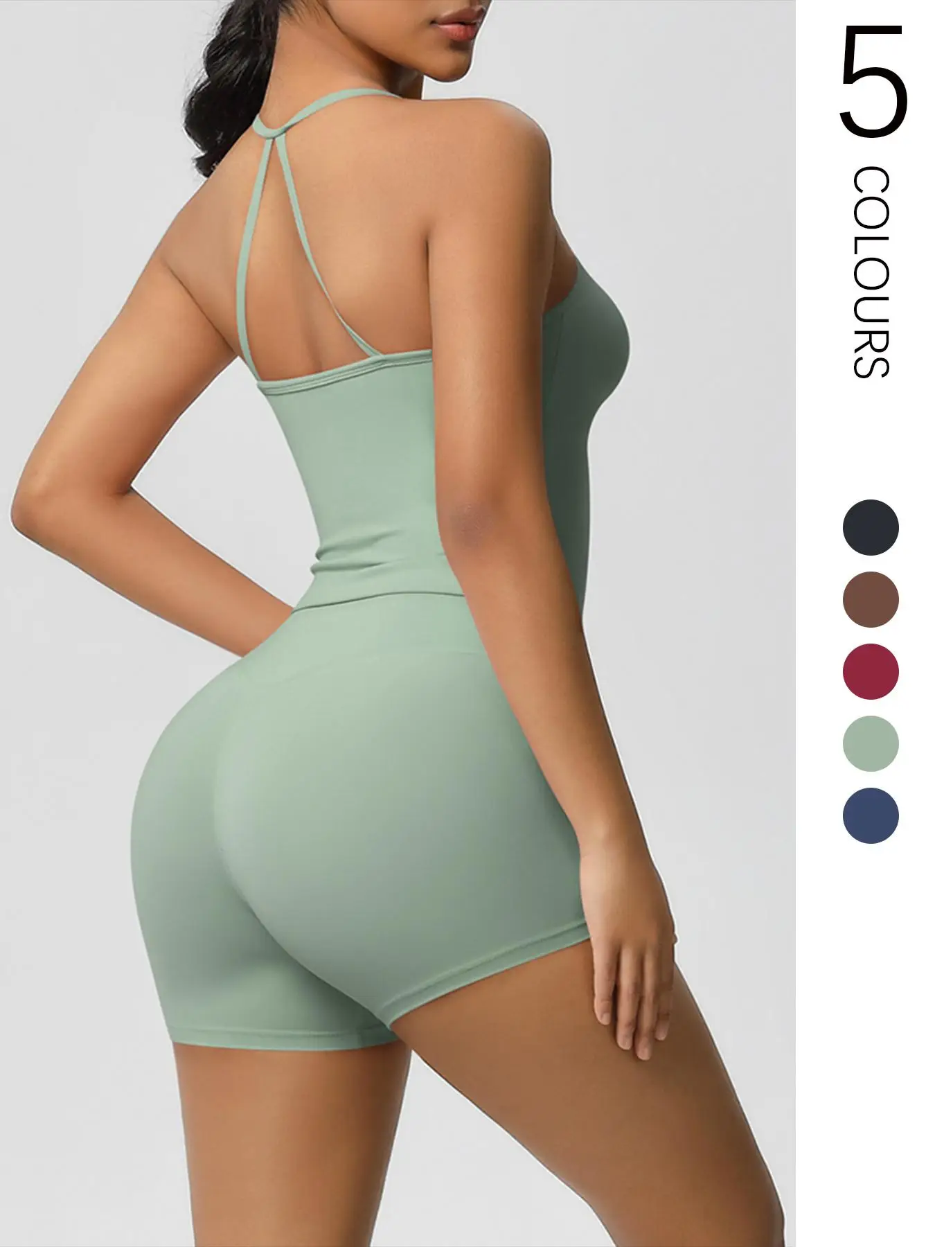 Women's Solid Color Backless Cami Top & High Waist Shorts Two-piece Set, Breathable Sweat-absorbing Sports Activewear Set for Gym Workout, Athletic T