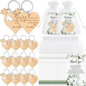 50 Sets Wood Heart Puzzle Keychains Wedding Favors for Guests With Thank You Cards Gift Bag Bridal Shower Souvenir Gifts