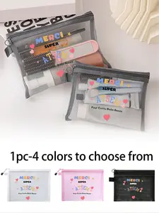 Printed Mesh Makeup Bag, Lipstick Nail Polish Storage, Skincare Essential Oil Pouch, Portable Cushion Organizer, Travel Essentials