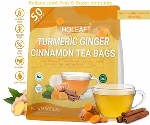 HoLeaf Turmeric Ginger Cinnamon Herbal Tea Bags - 50 Count Beverage, 100% Natural Caffeine-Free Vegan, Joint Pain Relief, Inflammation Reduction, Immune Support, Individually Wrapped Eco-Conscious Wellness Tea