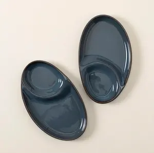 2PC Olive Oil Dip Bowl Set | Stylish Dining Essential | Modern Kitchen & Hosting Decor, Sauce Plate, Appetizer Plate, Ceramic Plate, Kitchen Dish, Snack Plate
