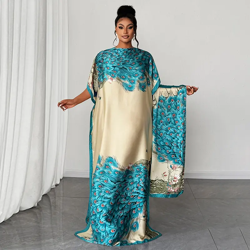 Women's 2-Piece Peacock Print Shawl and Scarf Set, Coastal Scarf Style Cover-Up for Beach and Resort Wear, Beach Coverups, Swimwear Coverups, Female, Printed Fabric, Coastal Charm Scarves, Beach Swimsuit Coverup, Casual Cover Up