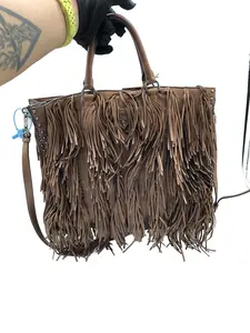 Pre-owned PRADA Caramel Fringed Leather Tote with Crossbody Strap/wj05223610/3610