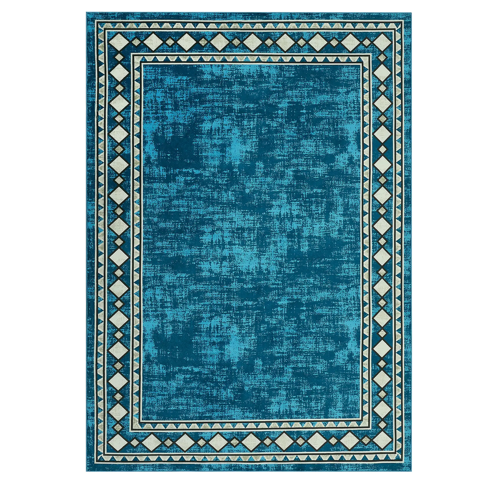 9 x 12 ft Teal Blue Polyester Home Decor Elegant Oblong Rug - Rectangular, Geometric Frame Bordered Modern Design, Low Pile, Machine Washable for Living Room, Bedroom, Home Decor Rug, Elegant Rug
