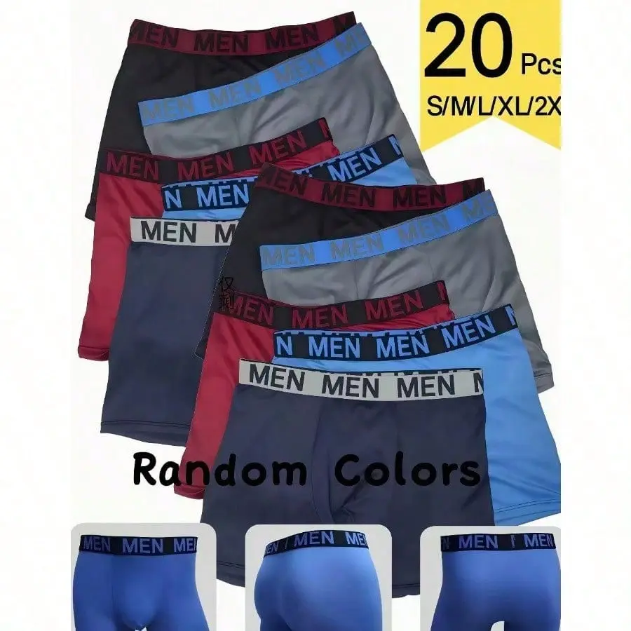 Men's 20-Pack Plain Boxer Briefs, Breathable Mid Waist Casual Sport Fit with Elastic Waistband, Assorted Colors, Sport Casual, Menswear, Sportswear, Athletic