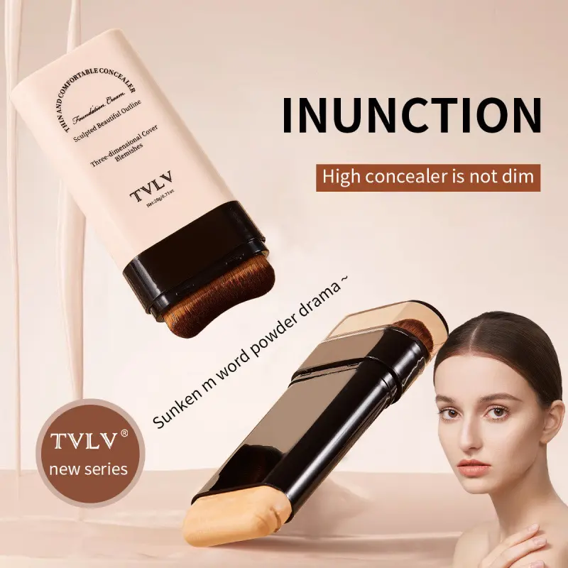 TVLV 2-in-1 Concealer & Foundation Stick with Brush Wheat Shade Waterproof Flawless Coverage Hydrating Long-Wearing Lightweight Makeup for Women Girls