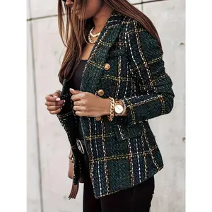 Developing a Brand New Autumn And Winter Casual Tweed Elegant Checkered Blazer for Women in The Office for 2024.