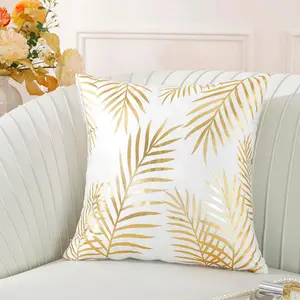 Pack of 2, Pillow Covers  Cozy Soft  Stamping Leaves Decorative Cozy Soft Throw Pillow Cases Cushion Covers Shells for Sofa Couch Bed Home Decoration 18 x 18 Inches White
