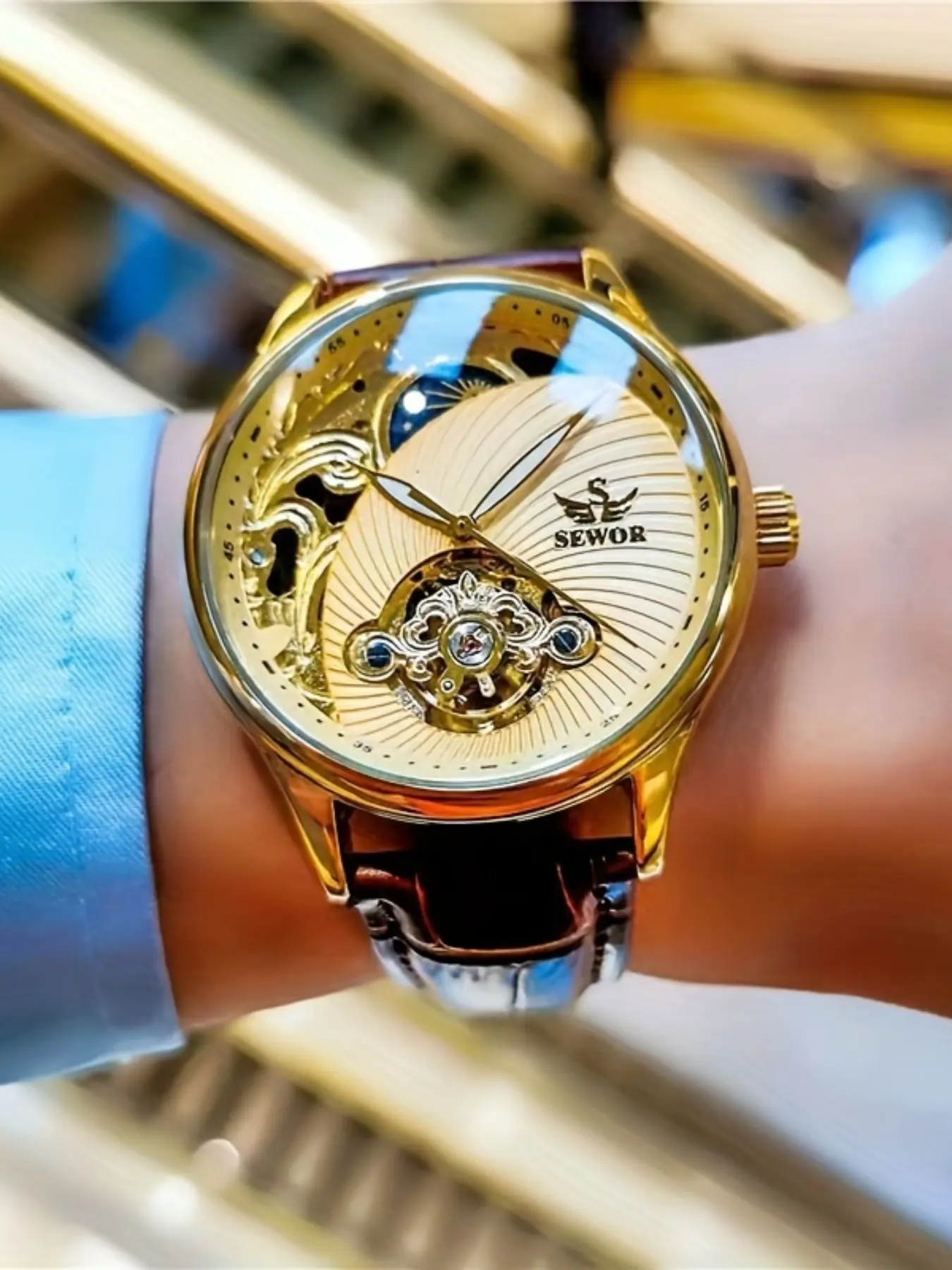 Luxury Men's Mechanical Watch with Tourbillon, Stylish Alloy Analog Timepiece for Business & Casual Wear, Perfect Gift for Him, Skeleton Watches
