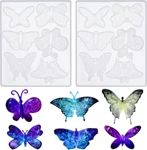 2 Pack 3D Butterfly Silicone Mold for Epoxy Resin - 6 Styles Jewelry Pendant Mold for Keychain, Earring, Necklace, Brooch, Crafts, DIY Gifts Molain