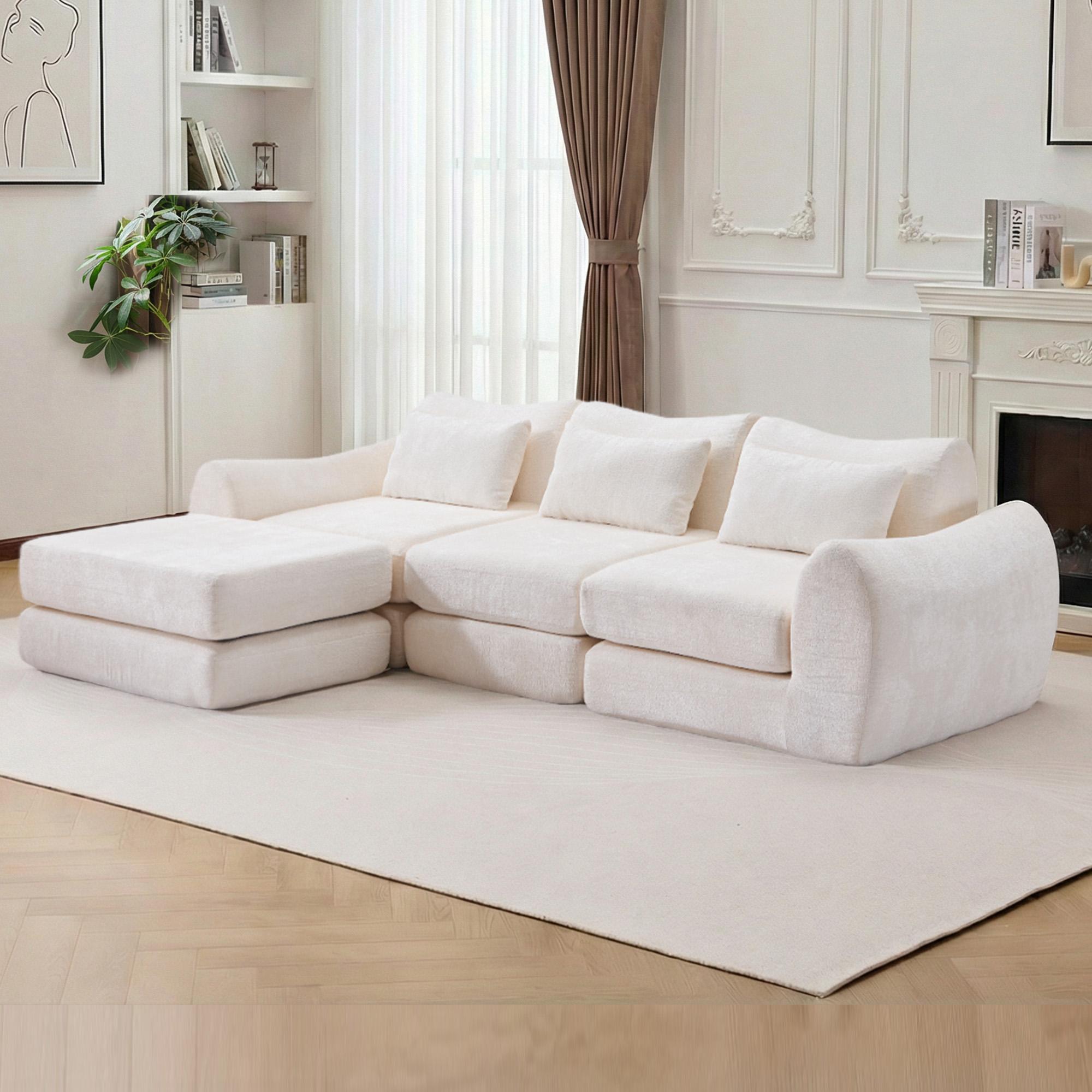 104.72" Multiple Modular Cloud Sofa Bed, Sectional Boneless Couch with Chaise for Living Room/Bedroom, Sofa No Assembly, 8 Modules Combined