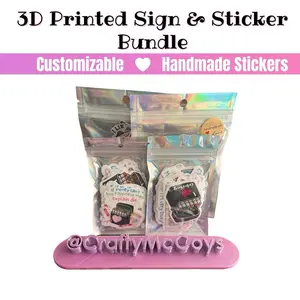 Crafty McCoy Sticker & Social Media Handle Sign Bundle - 3D Printed Sign, Handmade Waterproof Stickers, 30/36 Pack, Unique Sizes, Customizable Handle