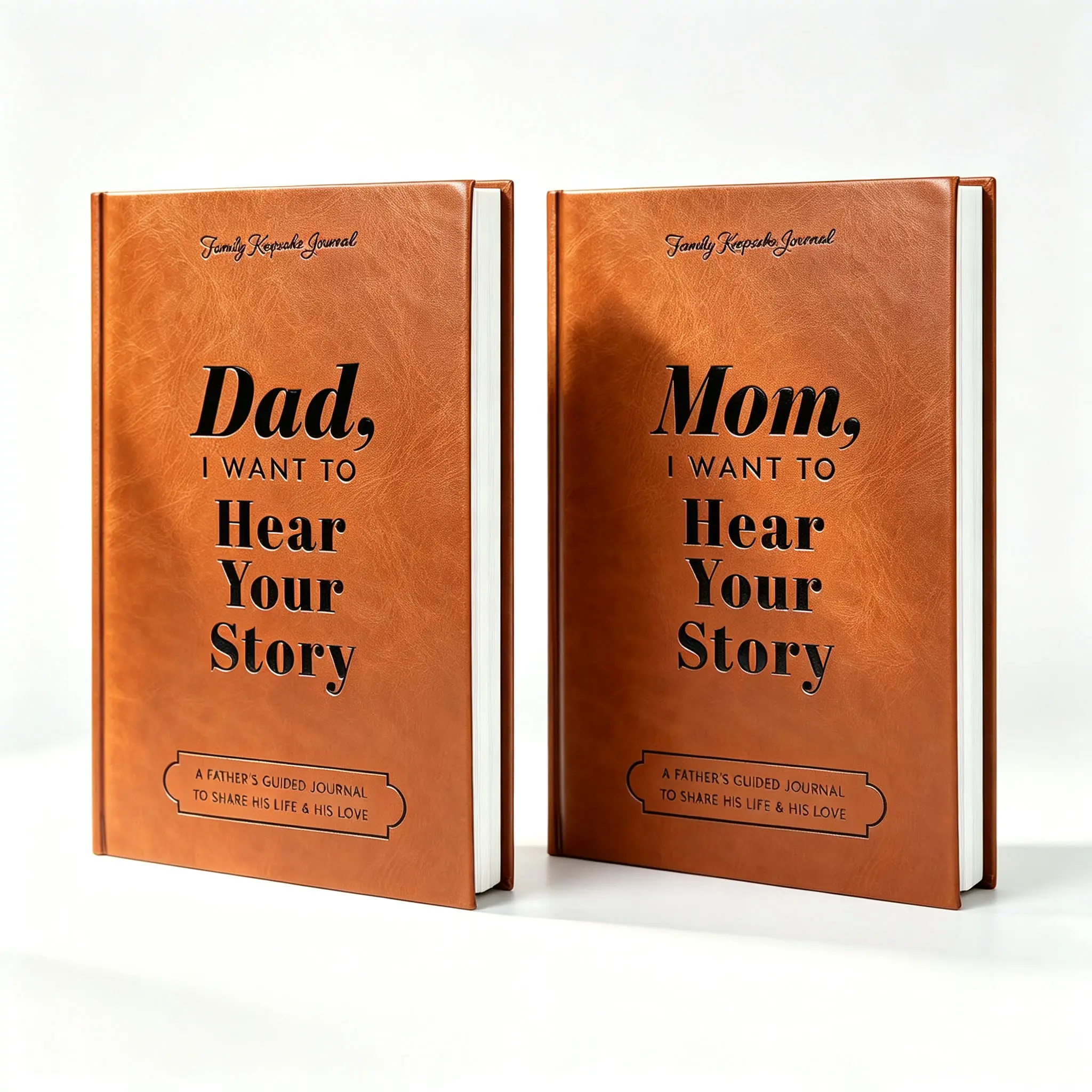 Dad & Mom Memory Journal Set | "I Want To Hear Your Story" Leather Keepsake Guided Storybook for Parents, Father’s Day & Mother’s Day Gift