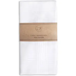Men's Handkerchiefs, Soft ,White Classic Hankie Pack of 12