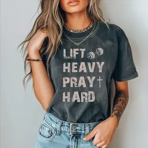 Lift Heavy Pray Hard Comfort Colors Shirt,  Motivational Fitness Tee, Workout Gym Shirt,  Christian Gym Shirt, IMC1207