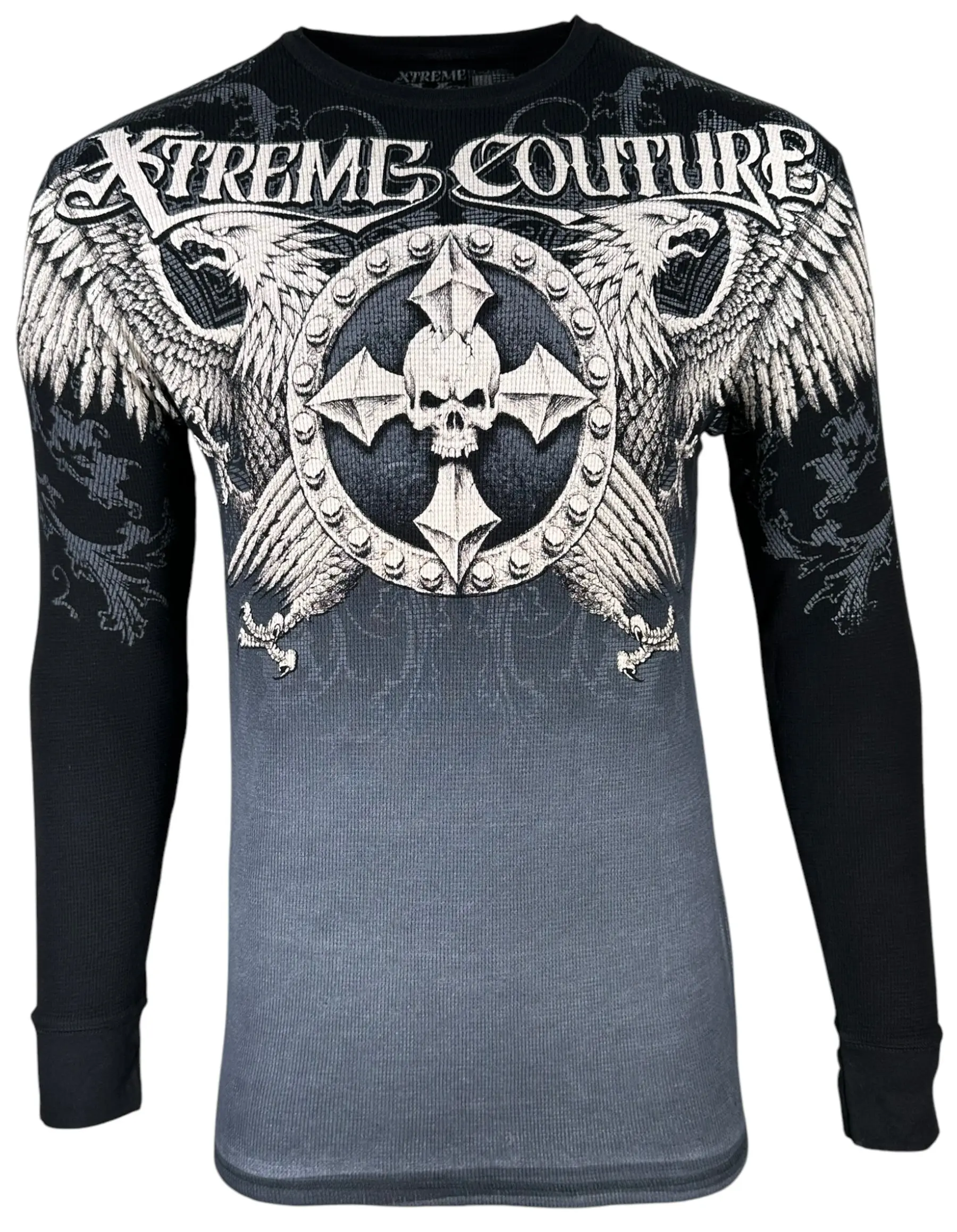 Xtreme Couture by Affliction Industrialized Men's 100% Cotton Crewneck Thermal Shirt - Casual All-Cotton Long Sleeve T-Shirt with Front, Back Graphic Prints, All-Cotton Men's Long Sleeve T-Shirts